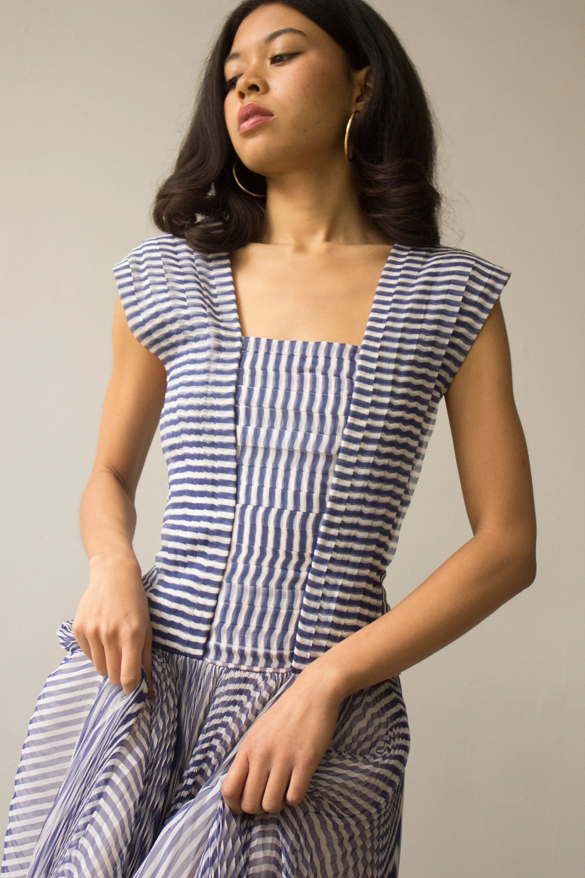 ACA 1970s Yves Saint Laurent Silk Chiffon Polka Dot Peasant